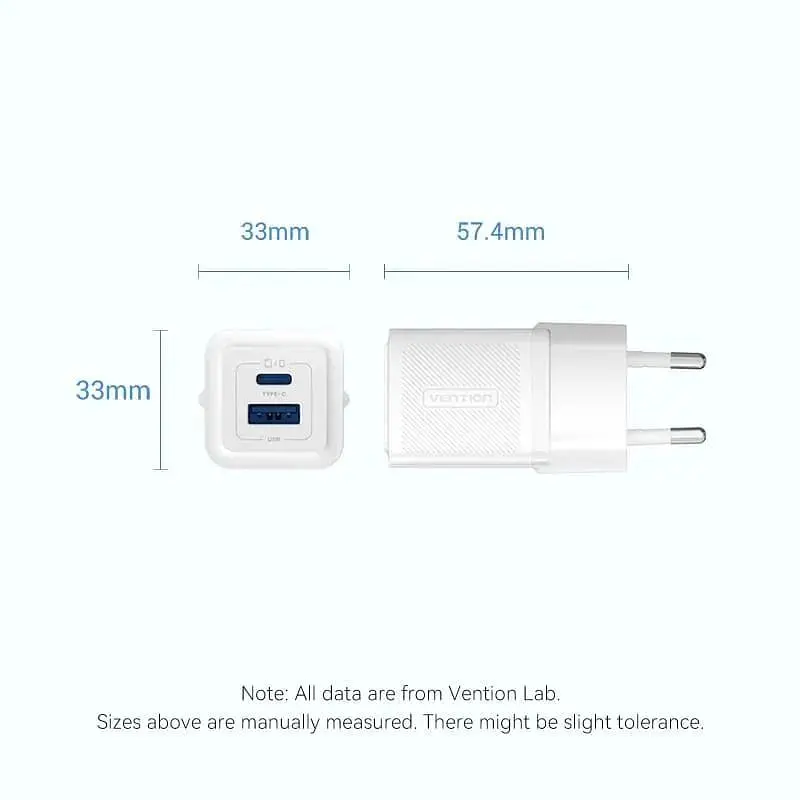 Зарядний пристрій 2xUSB 30W (USB-A/USB-C) + USB-C cable М-М White Vention (TZ-FEQW0-EU-01) - фото 4