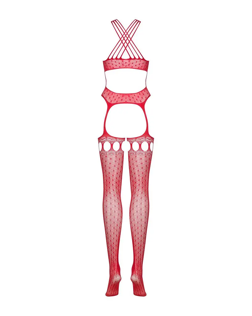 Бодистокинг Obsessive Bodystocking G313 red шнуровка геометрический декор S/M/L - фото 6