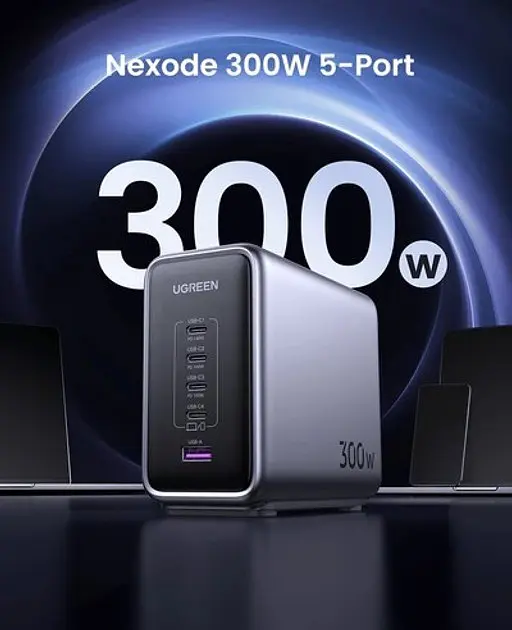 Зарядное устройство для Ugreen CD333 Nex 1U + 4C 300 W GaN адаптер питания серый - фото 5