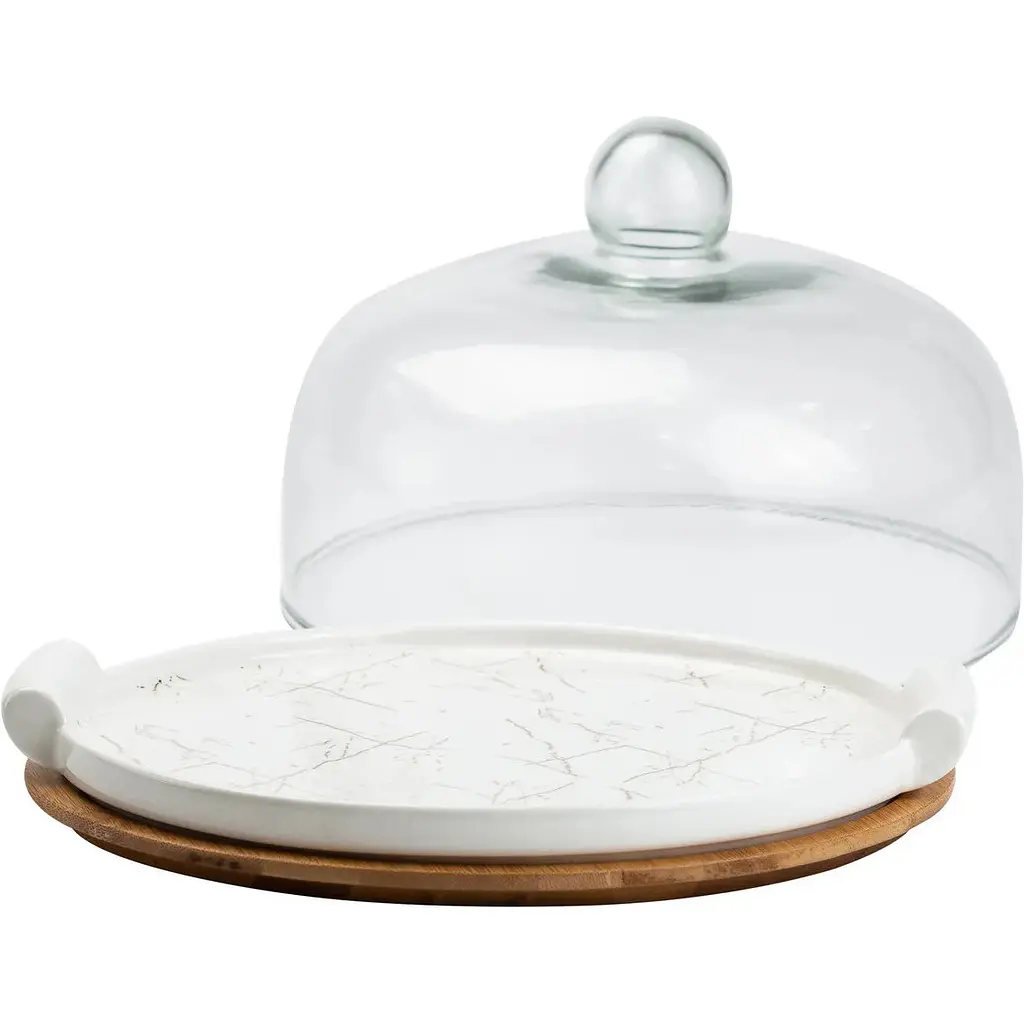 Тортовница Yiwu фарфоровая со стеклянной крышкой 25 см HP1203 - фото 3