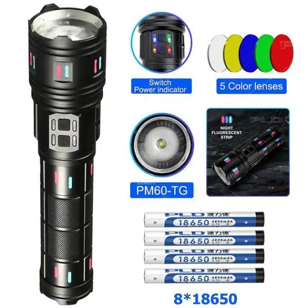 Ліхтар NIGHT VISION FLUORESCENCE XPRO AK177-1, білий лазер, LED, power bank, 4×18650, індикація заряду, ЗУ Type-C, zoom, 5 фільтрів (47153-177-1_1117) - фото 3