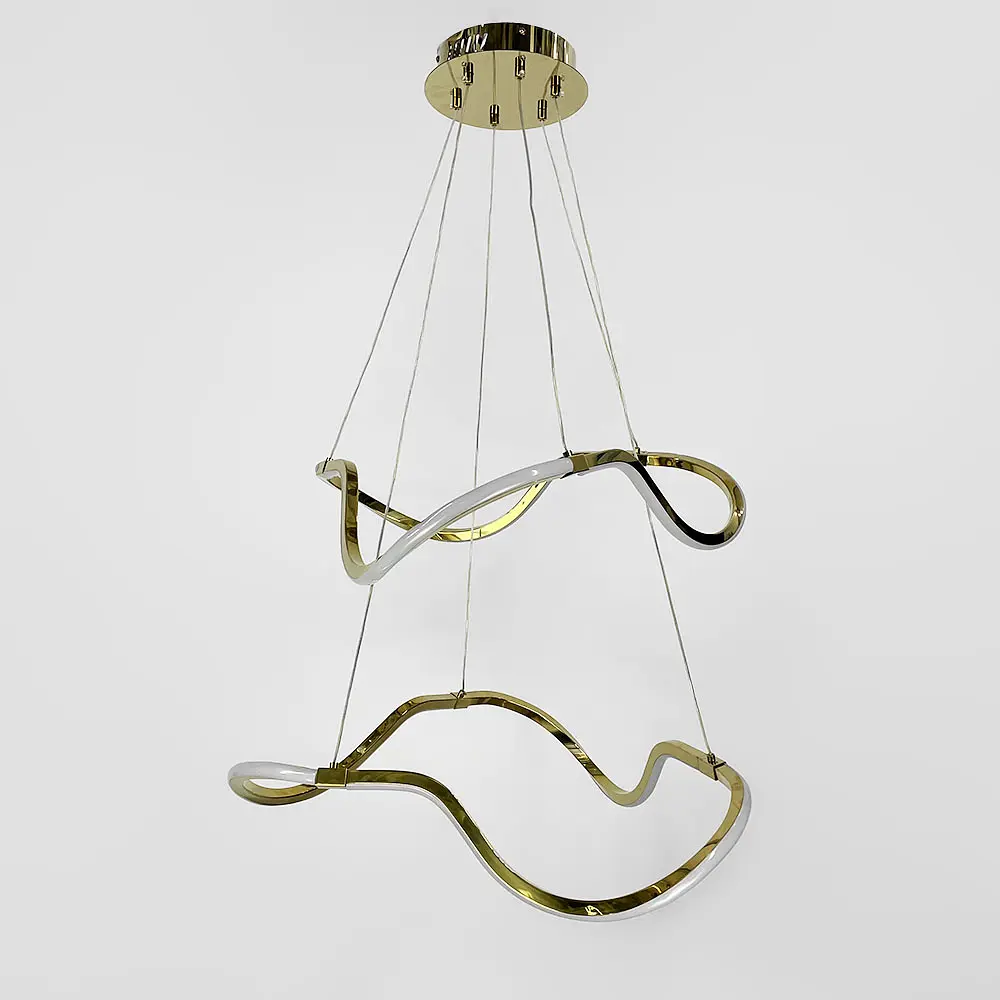 Золотая люстра с двумя волнообразными кольцами d70 см Ст. Y 405-700+700 GD Line F - фото 2