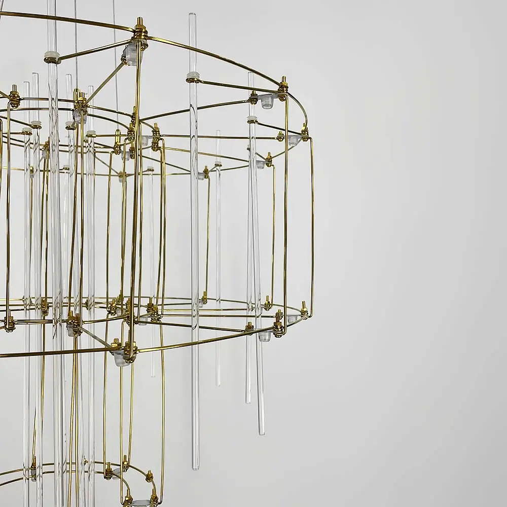 Невесомая золотая двухъярусная люстра Ø 60 см Ст. MJ 205-600 Titanium | Line F - фото 6