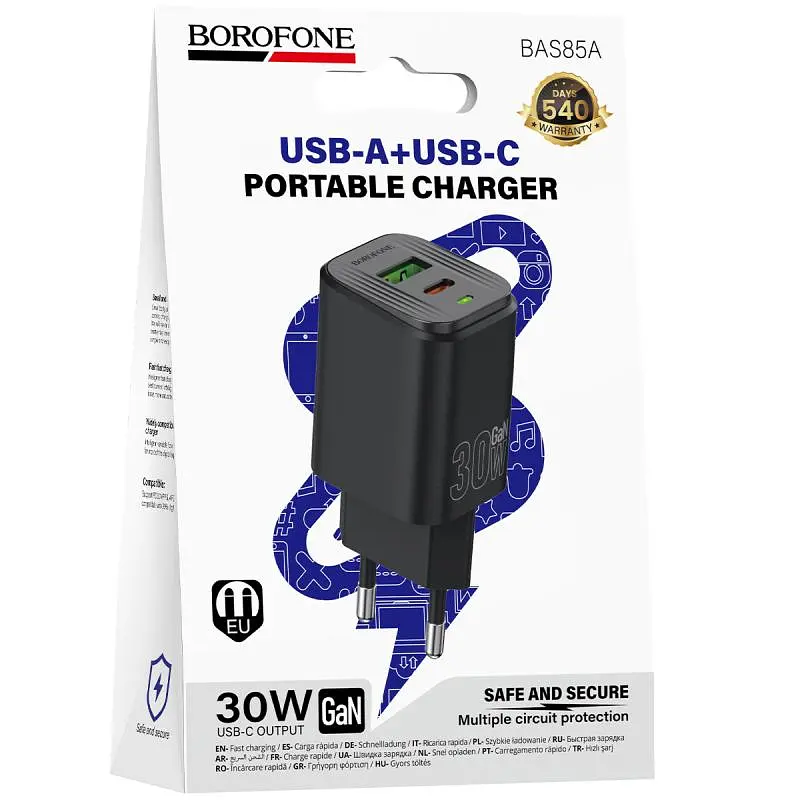 СЗУ Borofone BAS85A Star PD30W+QC3.0 (1USB-A/1C) Black - фото 2