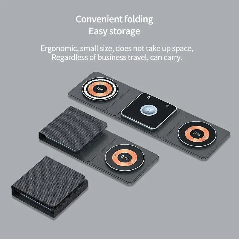 Зарядка Qi 3in1 Foldable Magnetic Wireless Charger XYJ X8 для 3 гаджетов Phone Apple Watch AirPods - фото 4
