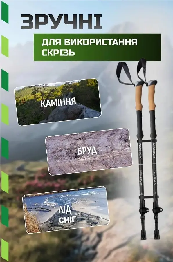 Трекінгові палиці PowerPlay 9107 Friluftsliv Black/White 80-135 см (пара) (PP_9107_FRILUFTSLIV) - фото 4