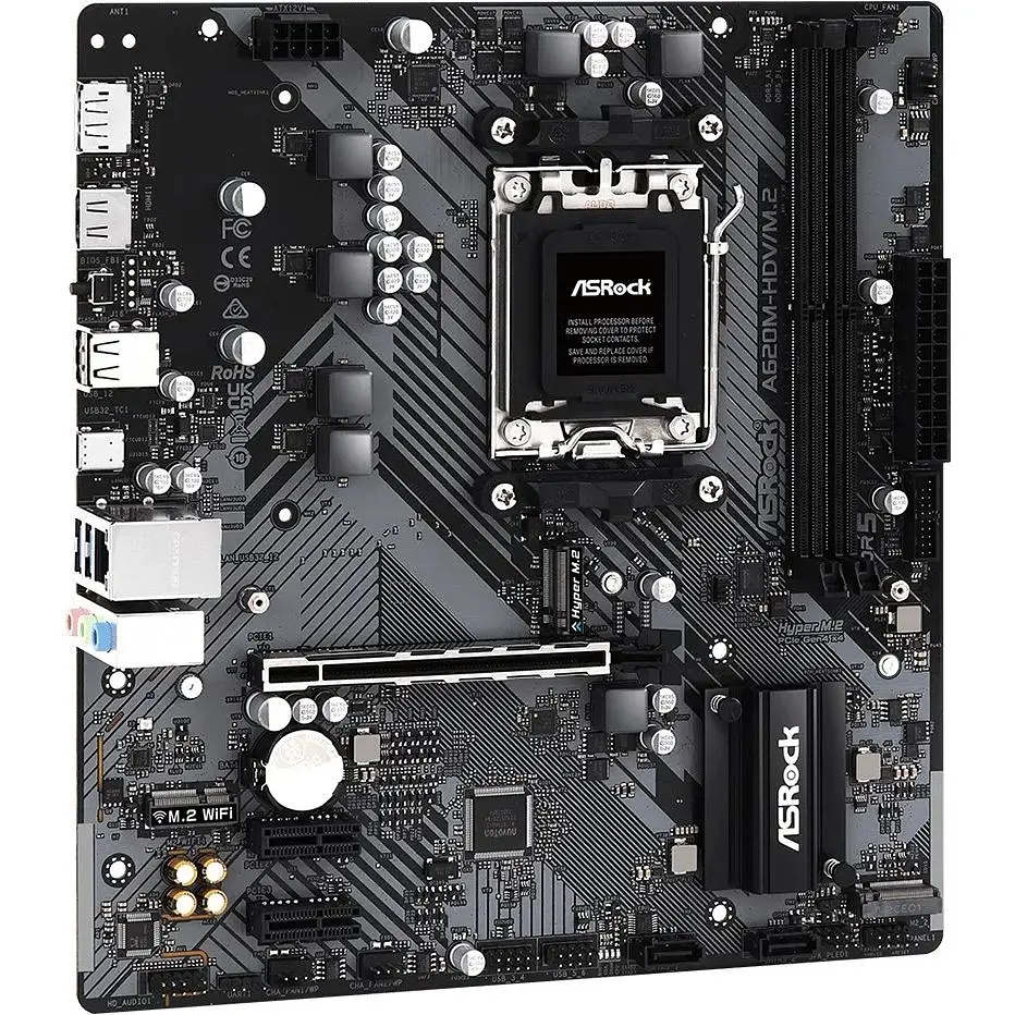 Материнська плата ASRock AM5 A620M-HDV/M.2, A620, 2xDDR5, Int.Video (CPU), 2xSATA3, 2xM.2, 1xPCI-E 4.0 16x, 2xPCI-E 3.0 1x, 1x, 1x RTL8111H, 5xUSB3.2/6xUSB2.0, Type-C, HDMI/DP, Micro ATX - фото 3