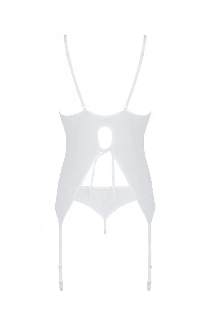 Корсет с пажами Passion Ursula Corset, трусики с ажурным декором и открытым шагом, S/M (белый) - фото 3