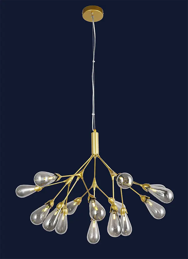 Люстра стельова Levistella 918LP268-15 GD+BK, 15 плафонов, золото + чорний, метал + скло, сучасний стиль для вітальні - фото 2