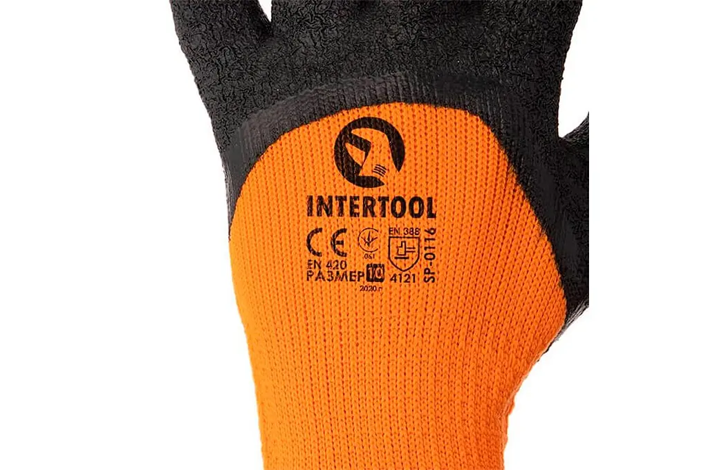 Рукавички робочі захисні Intertool латексна зморшкувата утеплена 10" (в упаковці 6 шт.) - фото 3