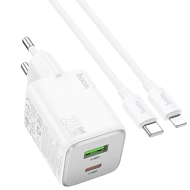 МЗП Hoco N41 Almighty PD20W+QC3.0 (1USB-A/1C) + кабель Type-C to Lightning White - фото 2