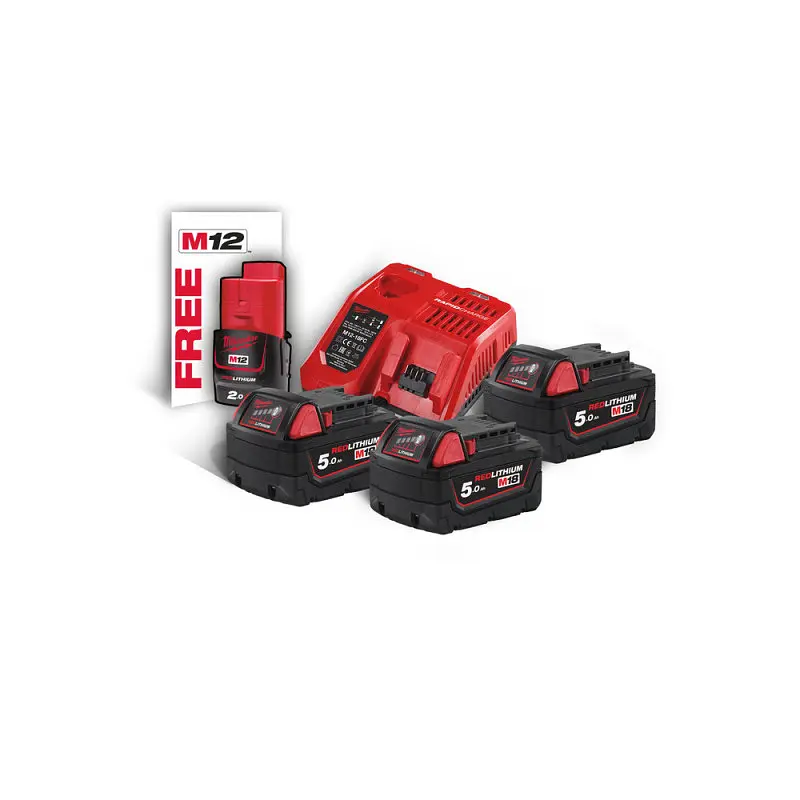 Енергокомплект Li-Ion MILWAUKEE, M18 NRG-503 (ЗУ M12-18FC, 3х5Аг В5) + подарунок M12 B2 2Аг - фото 4