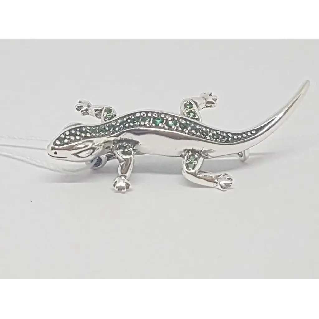 Срібна брошка Ірій з фіанітами. 9506 Білий Зелений - фото 2