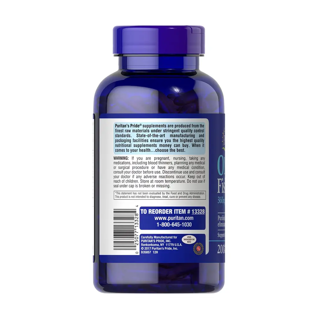 Омега-3 Puritans Pride Fish Oil 1200 мг (360 мг Active Omega-3) 200 softgels - фото 3