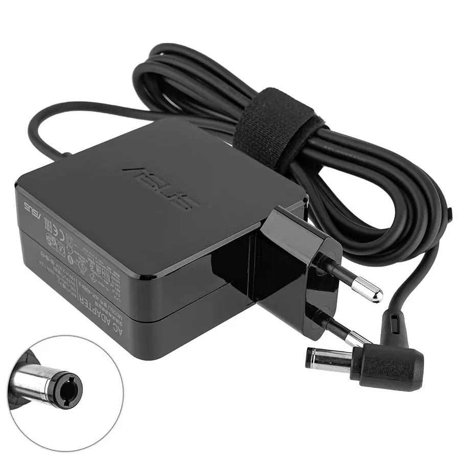 Блок живлення для ноутбука Asus 19V, 2.37A, 45W, 5.5x2.5мм, квадратний корпус (комплект: адаптер + перехідник) - фото 2