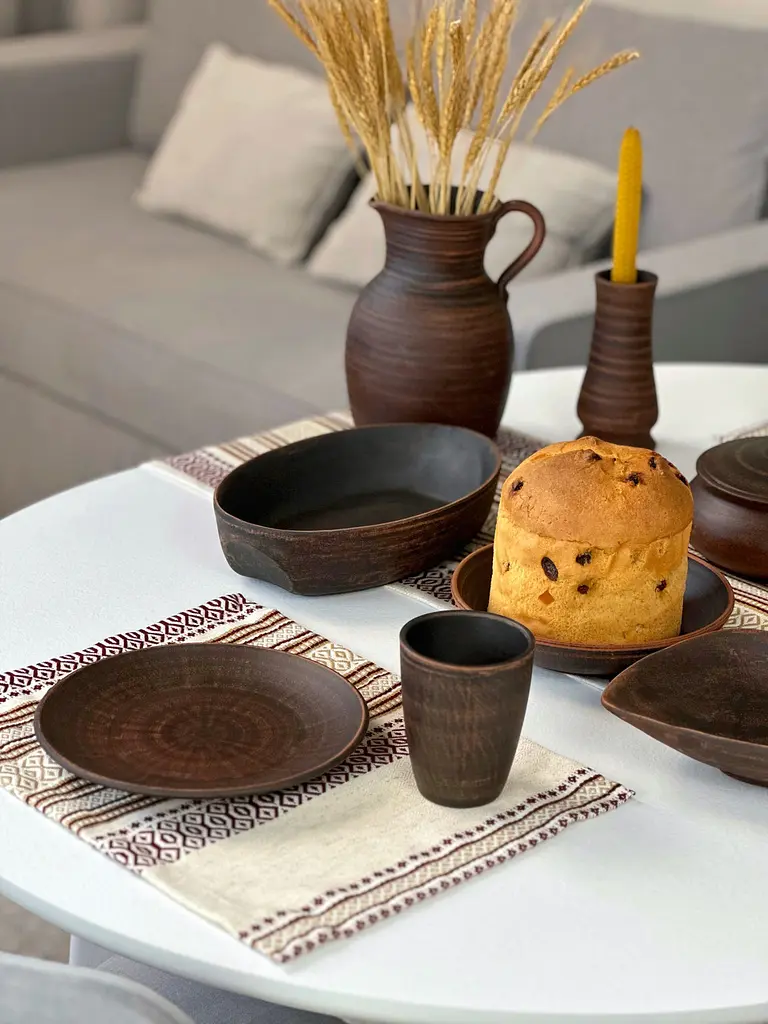 Пасхальний столовий сервіз керамічного (глиняного) посуду на 6 осіб Гладкий - фото 2