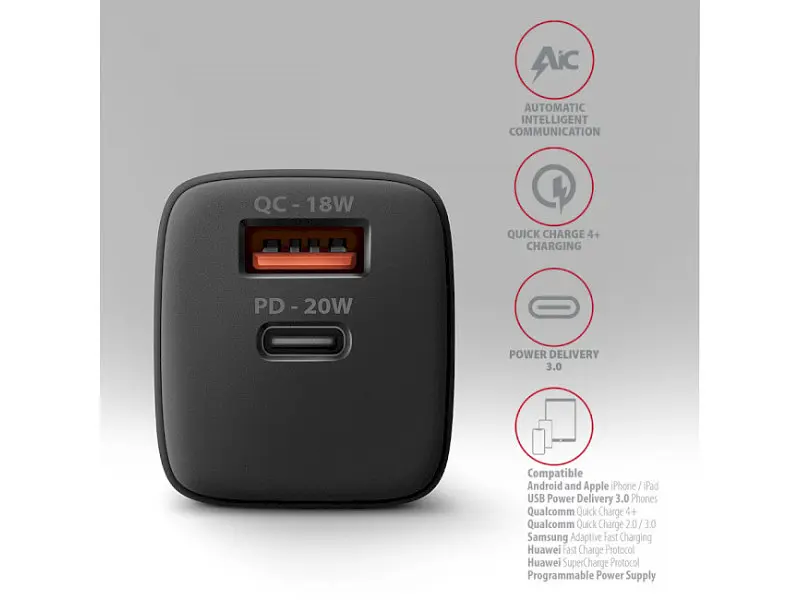 Мережевий зарядний пристрій AXAGON USB-C 20 W Black (ACU-PQ20) - фото 4