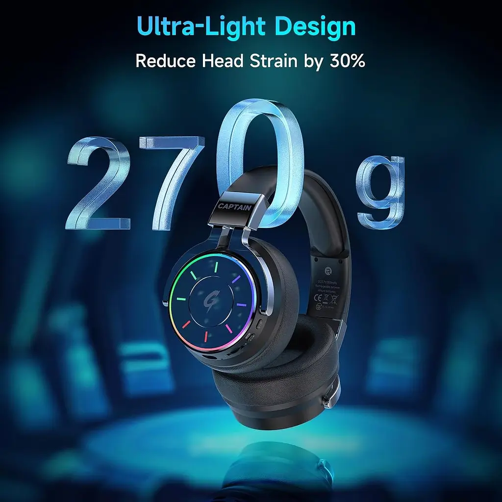 Бездротова ігрова гарнітура KAPEYDESI 2,4 ГГц для ПК/PS5/4/Mac/Switch — RGB Light, батарея 60H, об'ємний звук 7.1, ігрові - фото 4