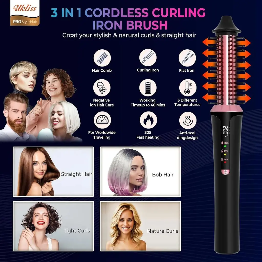 Щітка для випрямлення та завивки UKLISS Thermal Brush Cordless 3 в 1 22 мм - фото 7