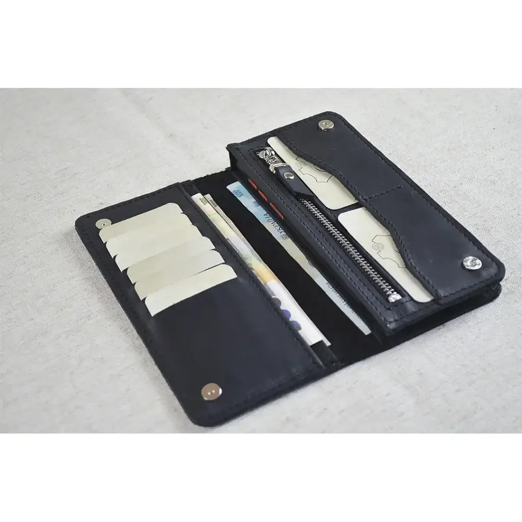 Клатч-кошелек Crazy Horse с отделением для телефона и монетницей, черный - фото 2