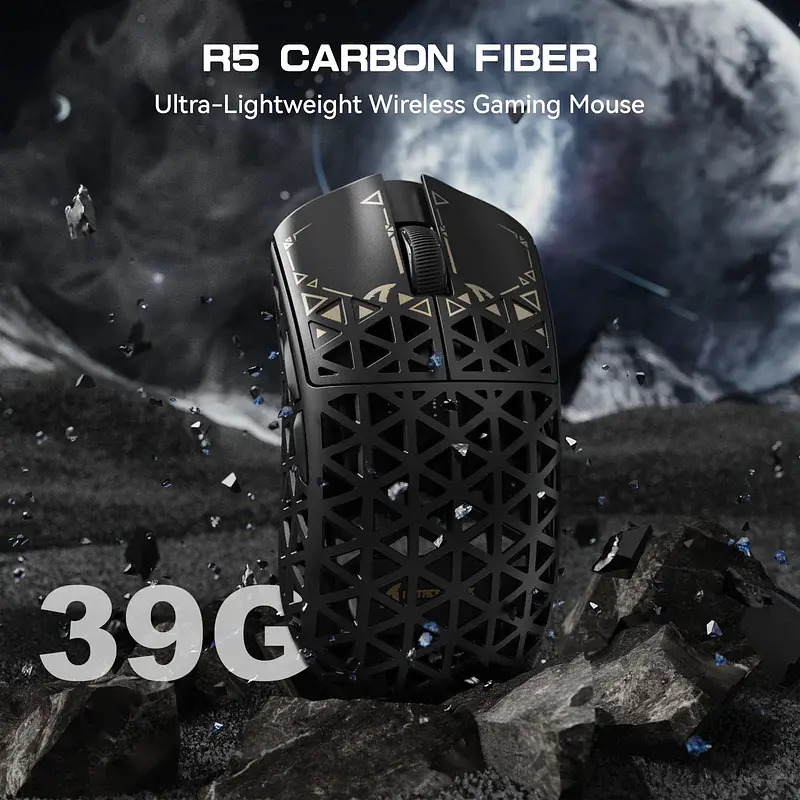 Ігрова мишка ATTACK SHARK R5 Ultra / Три режими підключення / PAW3950MAX / Carbon Fiber / 39 г / Black - фото 2