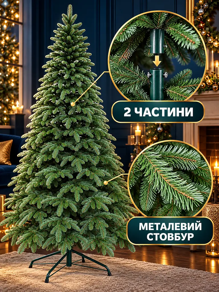 Лита штучна ялинка YaLINKA KZ21 Полонина 210 см на металевій підставці, зелена (49676435) - фото 5