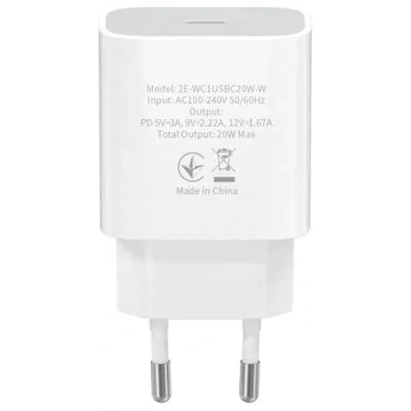 Зарядний пристрій 2E USB-C Wall Charger PD3.0 DC5V/3A, 20W, white (2E-WC1USBC20W-W) - фото 2
