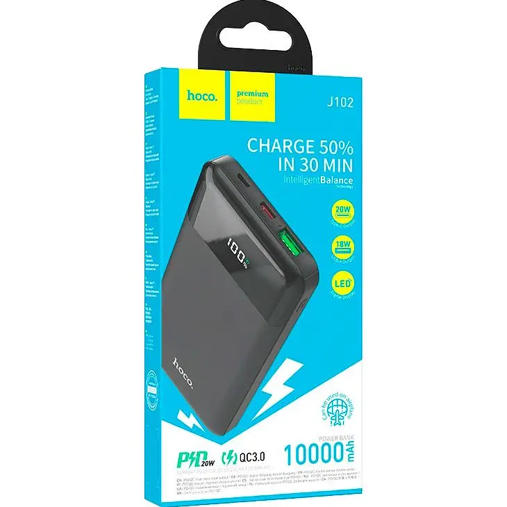 Зовнішній акумулятор Hoco J102 Cool Figure 10000mAh 20W Black [101320] - фото 4