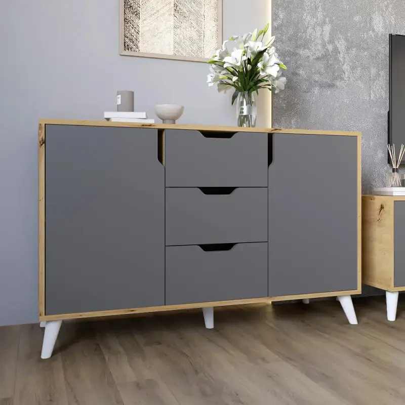 Комплект меблів для вітальні М-ЗОН Борн Дуб Артизан/Антрацит 5 предметів з білими ніжками (MZN-031065) - фото 7