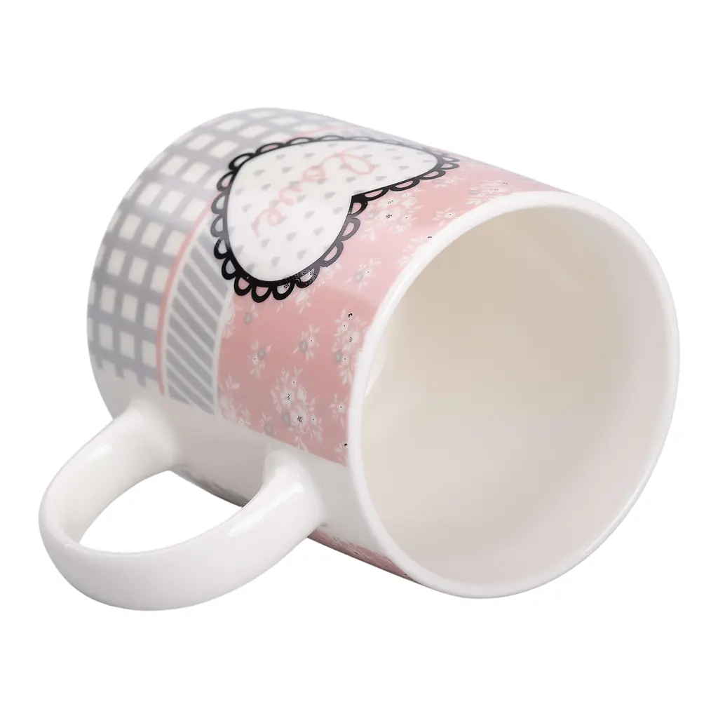 Чашка керамическая Liling Rongxiang Ceramic Love 400 мл серая с розовым RX-N240143GRE - фото 3