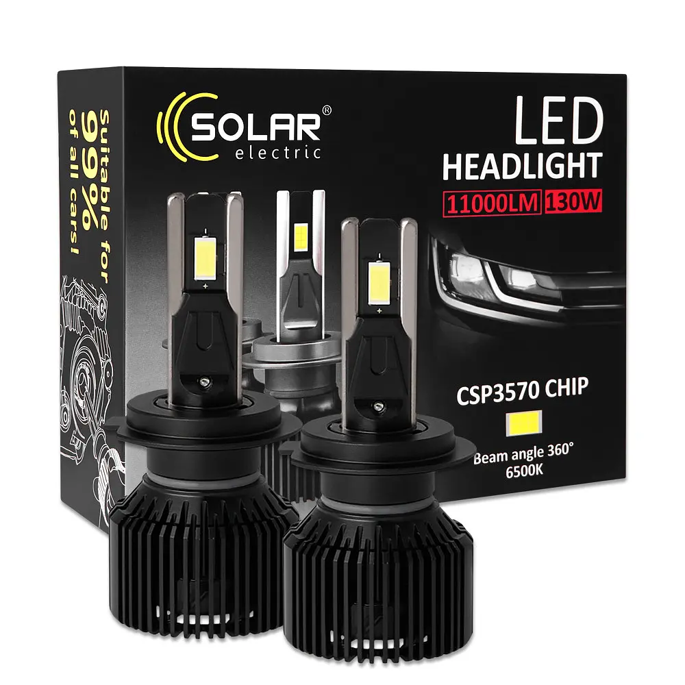 Автолампа Solar LED H7 12/24V 130W 11000 Lm 6500K CSP3570 2 шт. (8707S2) - фото 5