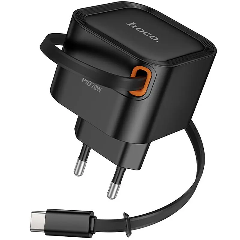 МЗП Hoco C153A Changer With Retractable Cable Type-C PD20W Black - фото 2