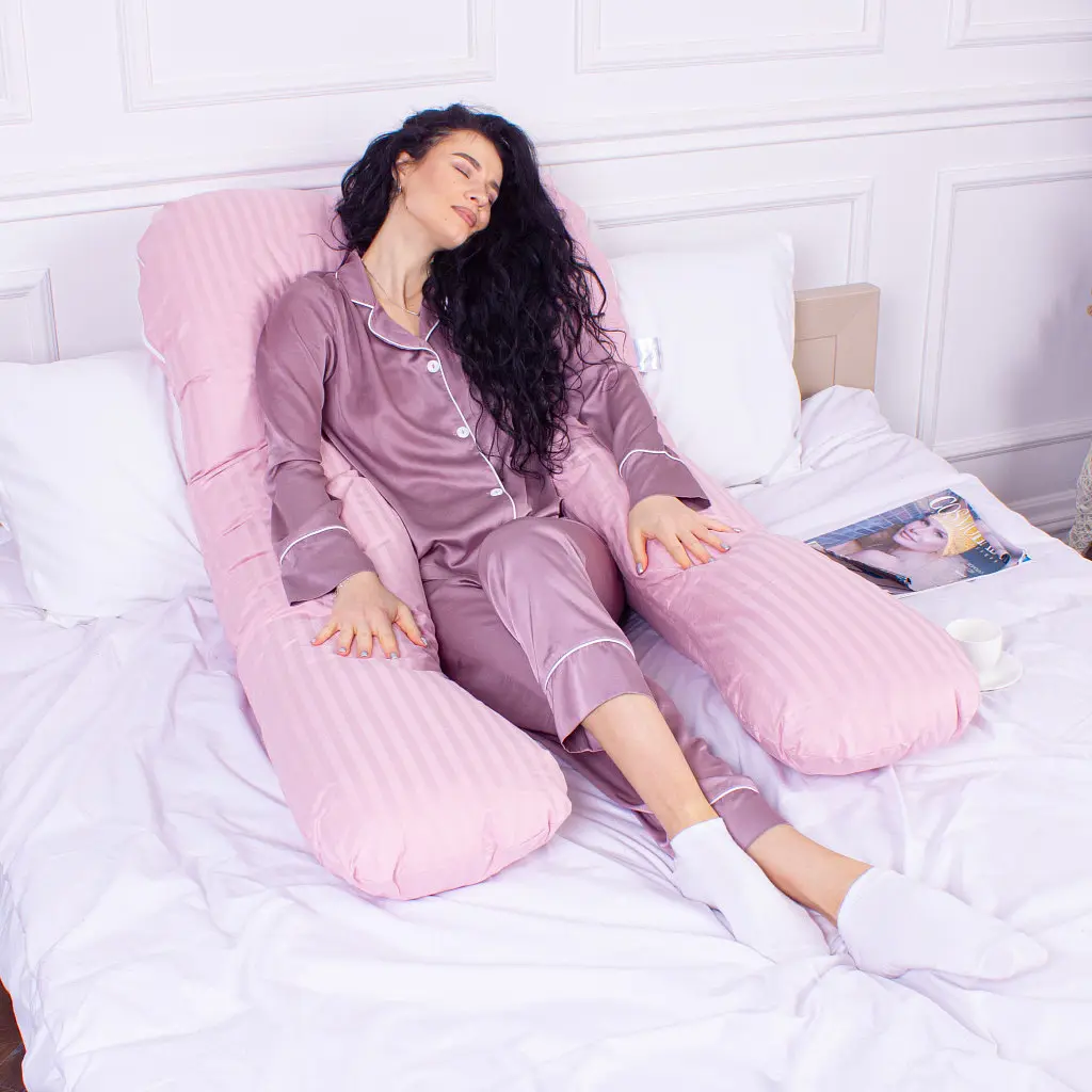 Подушка MirSon для вагітних і відпочинку Satin Stripe №8026 U-подібна Pink (2200006178644) - фото 6