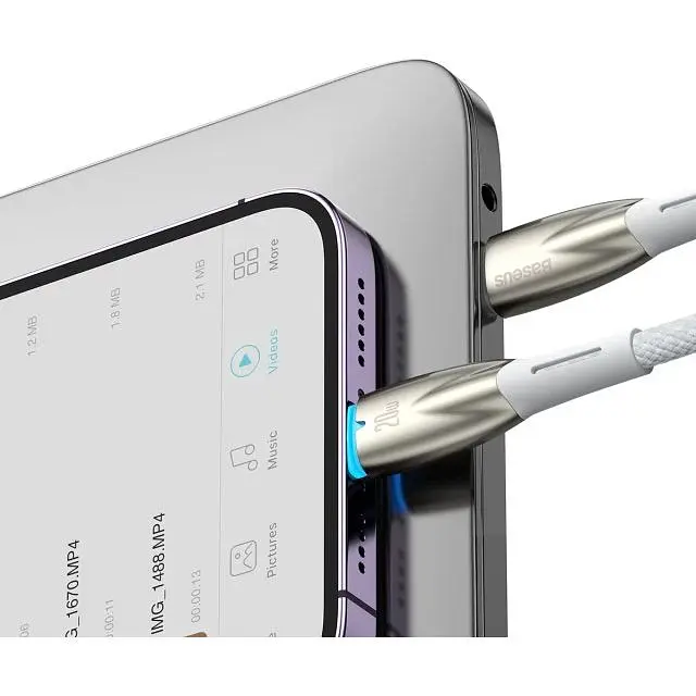 Кабель Baseus Glimmer Series Fast Charging USB-C to Lightning 20w 1m White (CADH000002) [155528] - фото 8
