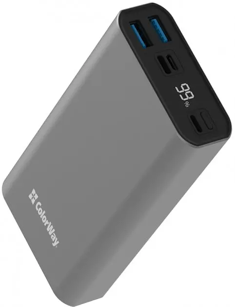Повербанк ColorWay Full USBQC 3.0 + USB-C Power Delivery 22.5 W 20000 mAh Gray - фото 2