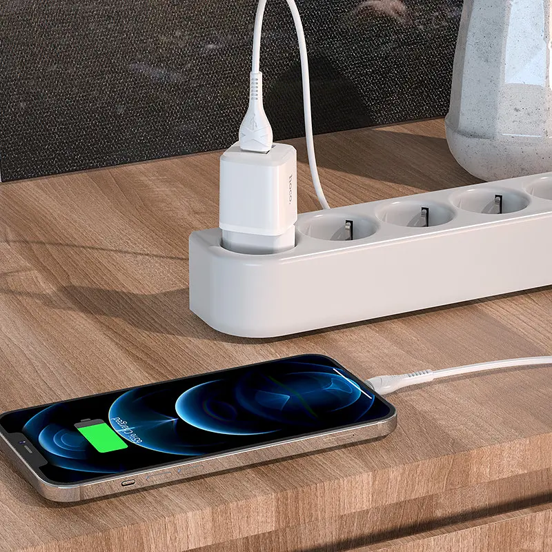 Адаптер мережевий HOCO Lightning Cable Briar dual port charger set N8 2 порти USB 2.4A білий - фото 5