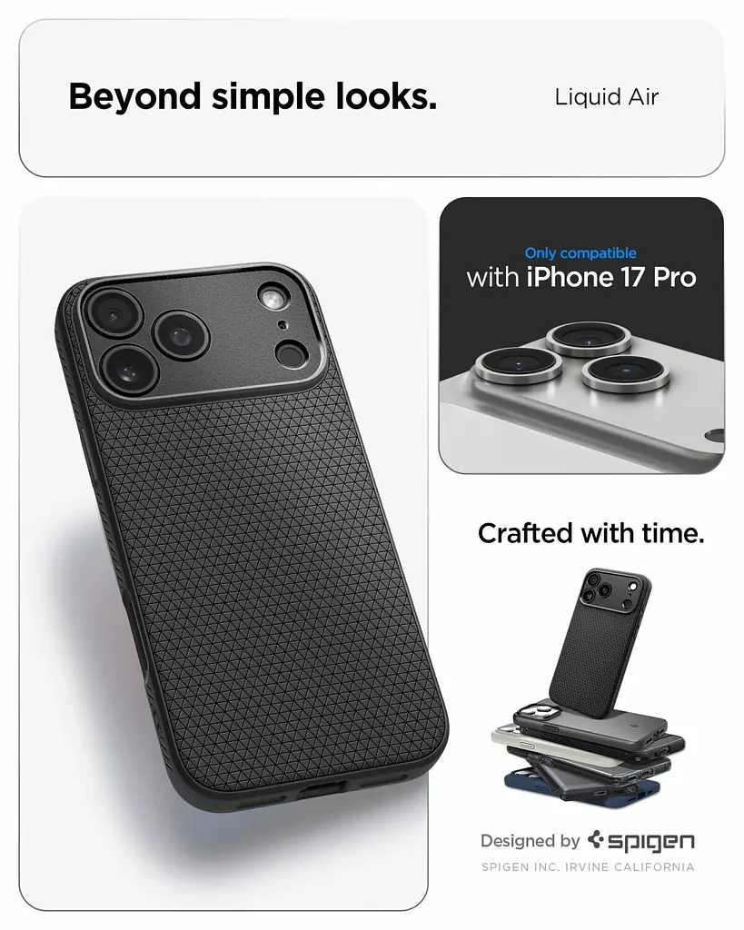 Чехол Spigen Liquid Air для iPhone 17 Pro Matte Black (ACS10331) + защитное стекло - фото 8