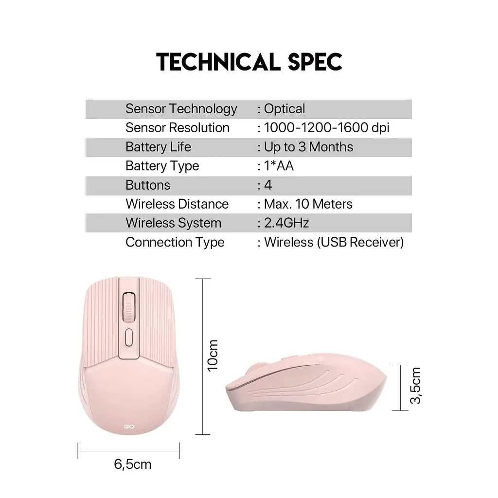 Бездротова оптична мишка Fantech GO W605 2.4 GHz 1200 DPI Pink - фото 3