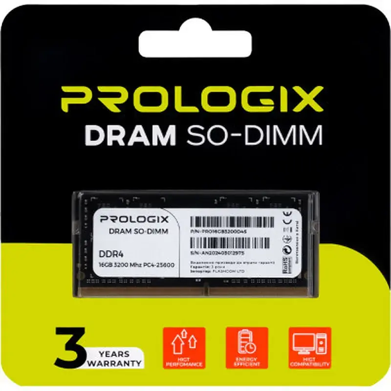 Модуль пам'яті для ноутбука SoDIMM DDR4 16GB 3200 MHz Prologix (PRO16GB3200D4S) - фото 4