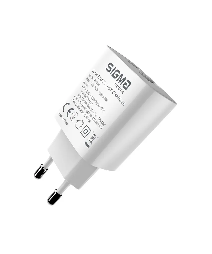 Мережевий зарядний пристрій Sigma mobile X-power 33W GaN, PD, QC (1xUSB-C + 1xUSB-A) Білий (PS33-01) - фото 6