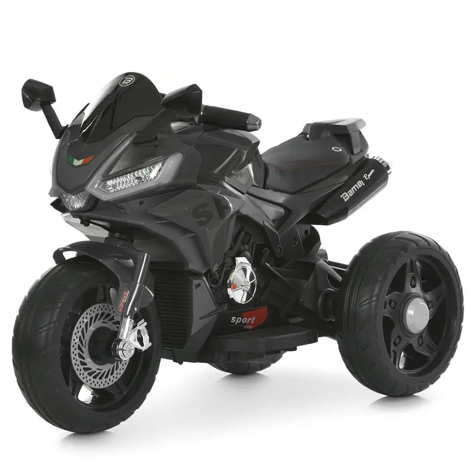 Дитячий електричний мотоцикл Bambi Racer 12V одномісний до 30 кг Чорний (DE-169-E-999)
