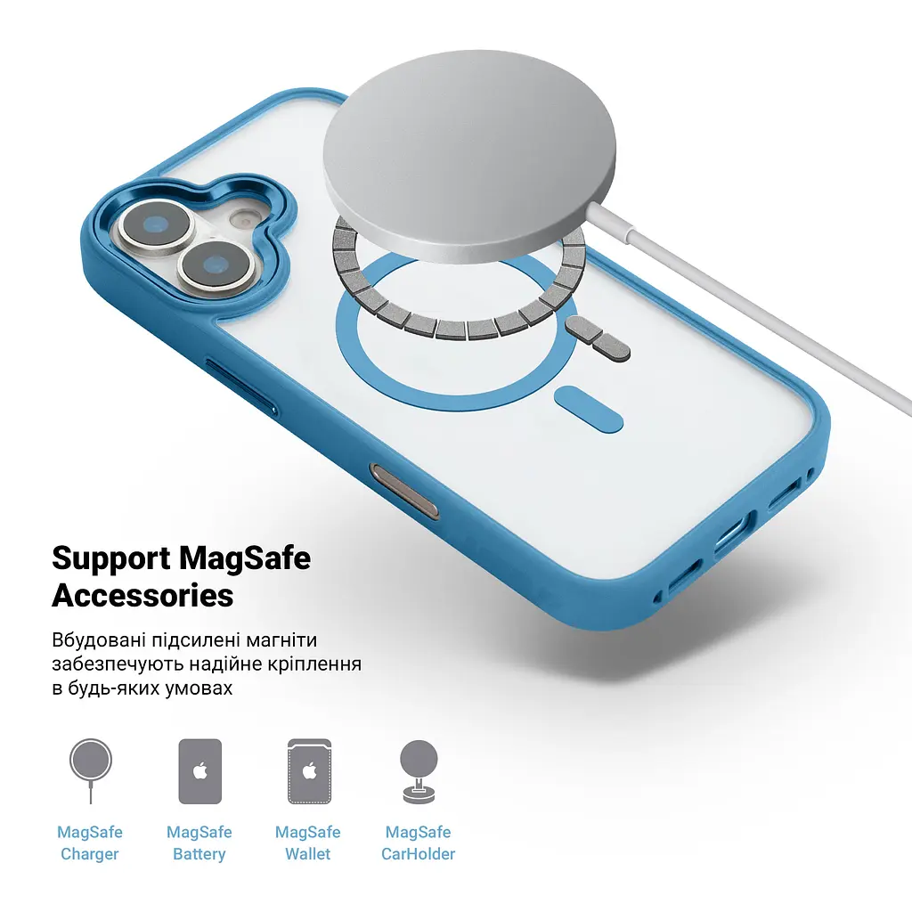 Чехол для Apple iPhone 16 Plus, Unit MagSafe, голубой, прозрачный, магсейф, противоударный, магнитный, панель-накладка с поддержкой MagSafe, с поддержкой беспроводной зарядки, TPU+PC, защита всего корпуса, ударостойкий, ArmorStandart (ARM79294) - фото 4