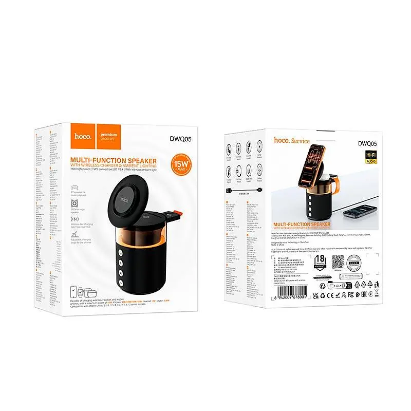 Зарядка Qi HOCO Sunset BT Speaker with 3 in 1 wireless charger DWQ05 BT5.4, TWS, 15 W Max - фото 2