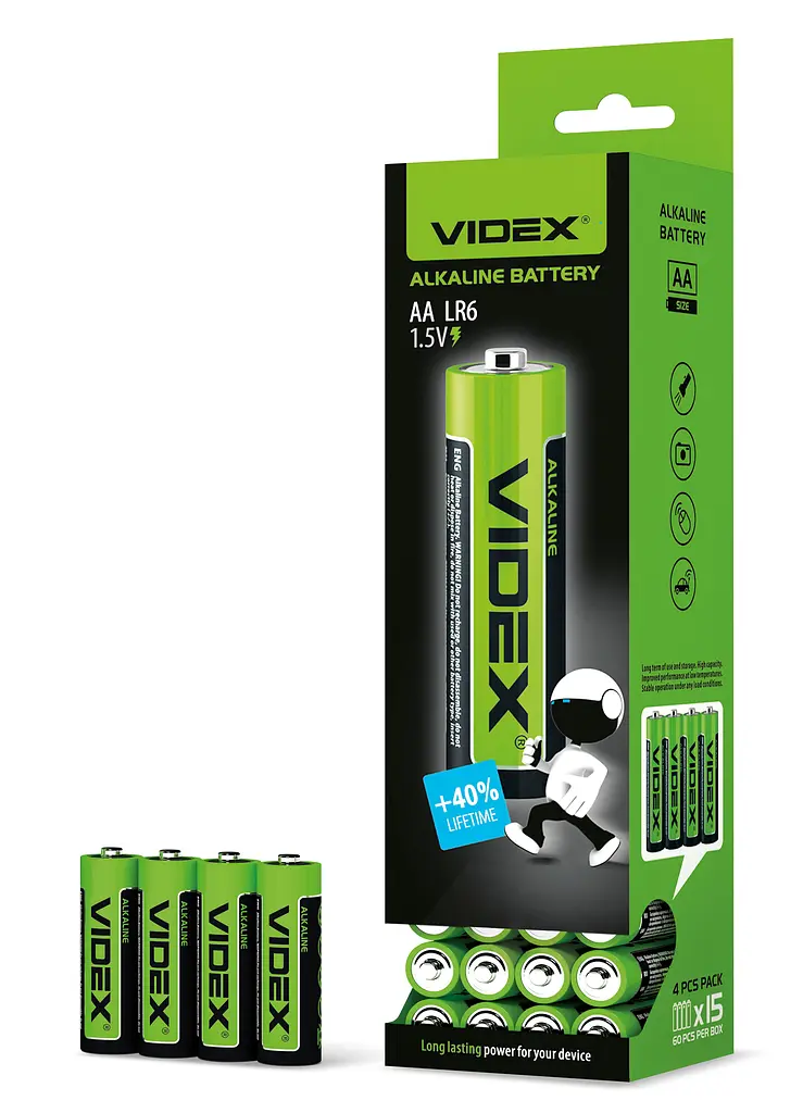Батарейка лужна Videx LR6/AA 4шт SHRINK VIDEX (25468-000) - фото 3