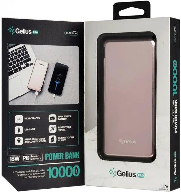 Портативна батарея Powerbank Gelius Pro UltraThinSteel GP-PB10-210 10000mAh Pink - фото 6