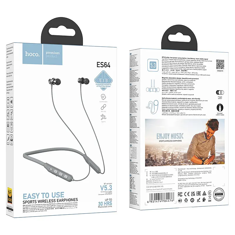 Бездротові спортивні навушники HOCO ES64 Easy Sound sports BT earphones Сірий - фото 3