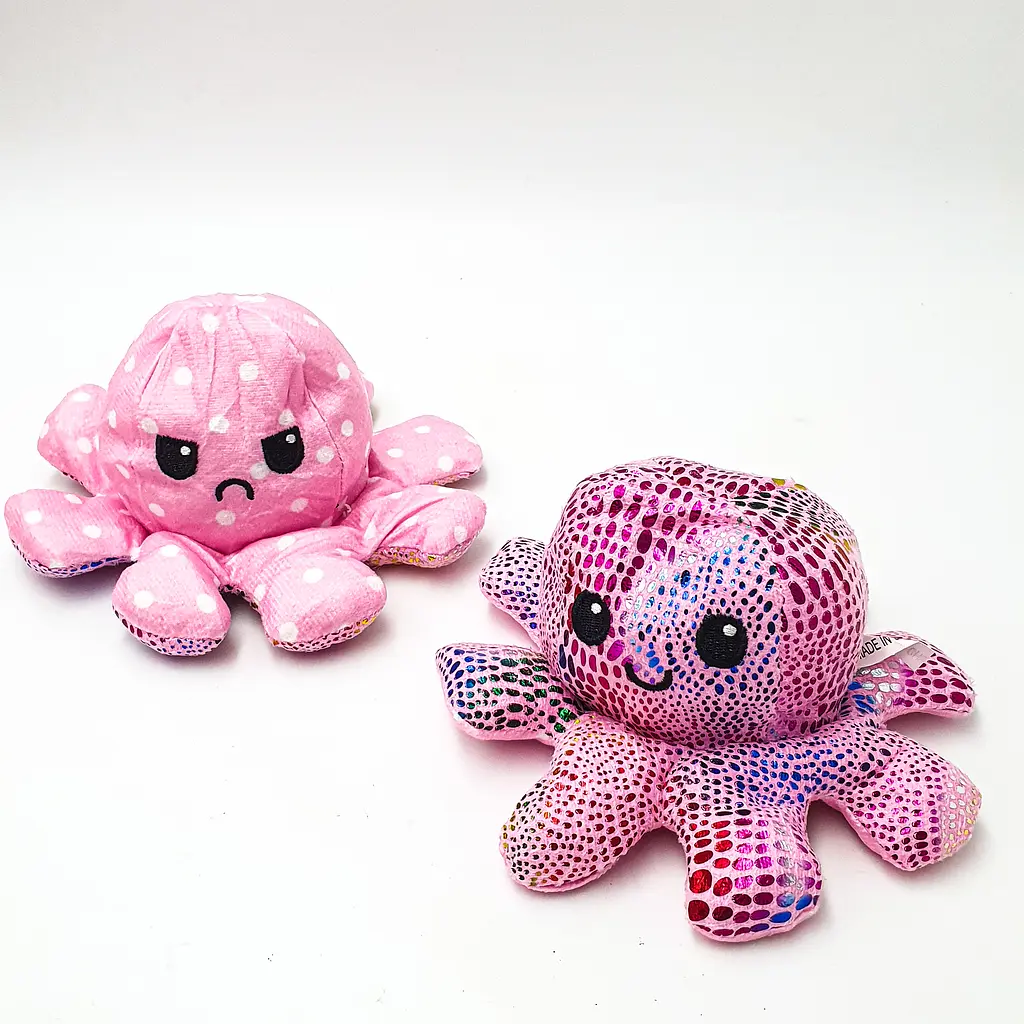 М'яка іграшка Восьминіг перевертень двосторонній веселий сумний Mood Octopus 16 см UKC рожевий перламутровий в горошок - фото 4