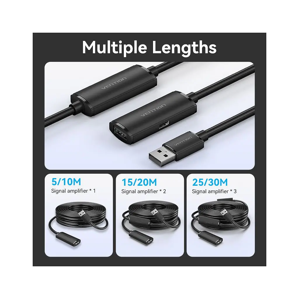 Дата кабель USB 2.0 AM/AF 15.0m Active black Vention (CBKBN) - фото 8
