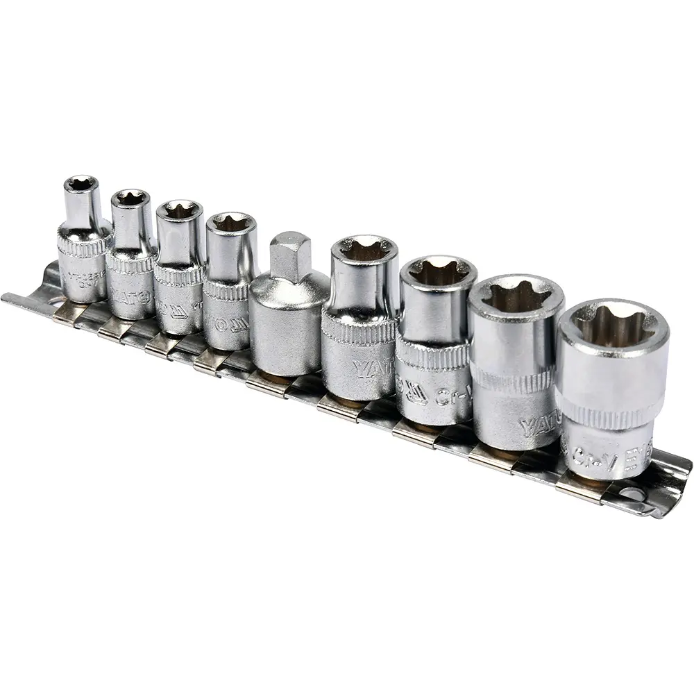 Набір головок Yato TORX Е5-Е16 квадрат 1/4" торцеві з перехідником M=3/8", 9 шт. (YT-0520) - фото 2