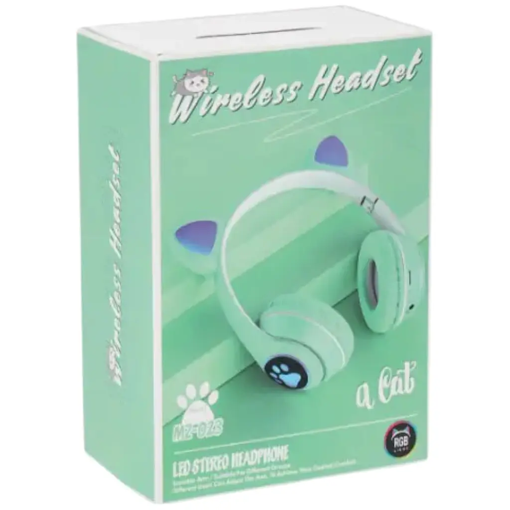 Детские наушники Cat MZ-023 Bluetooth RGB подсветка FM microSD с кошачьими ушками зеленый - фото 6